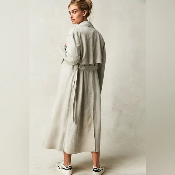 081 Free People X Blank Nyc Vegan Suede Trench Iced Chai Khaki Tan NWT Size XS - Picture 1 of 11